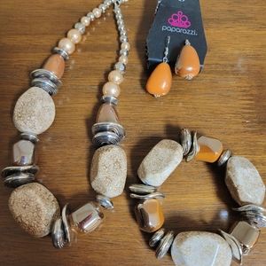 NWT Paparazzi Brown Cream Silver Jewelry set